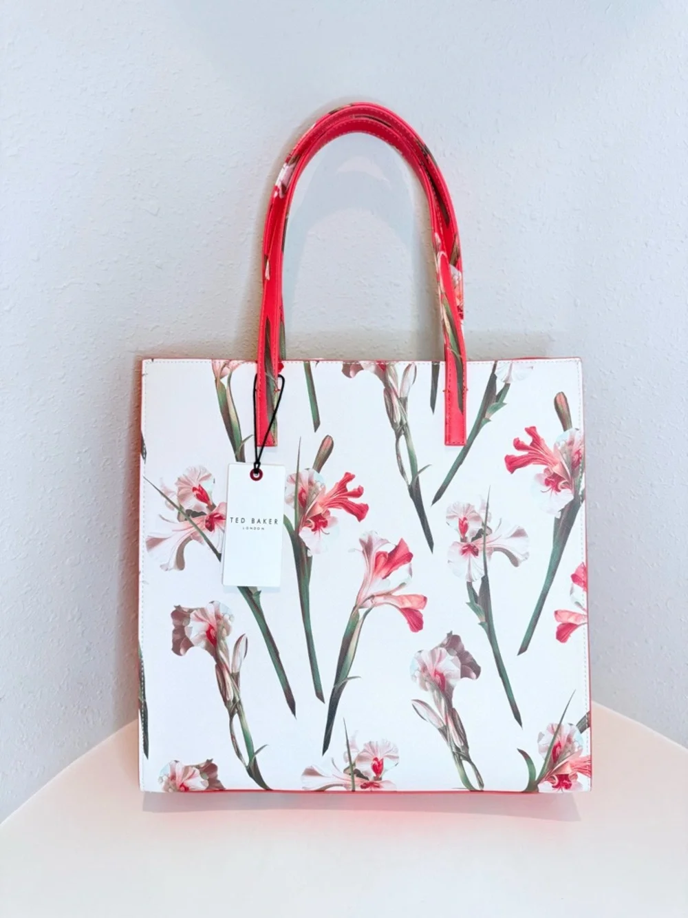 Ted Baker The Icon White Coral Iris Floral Print Large Tote Bag NWT